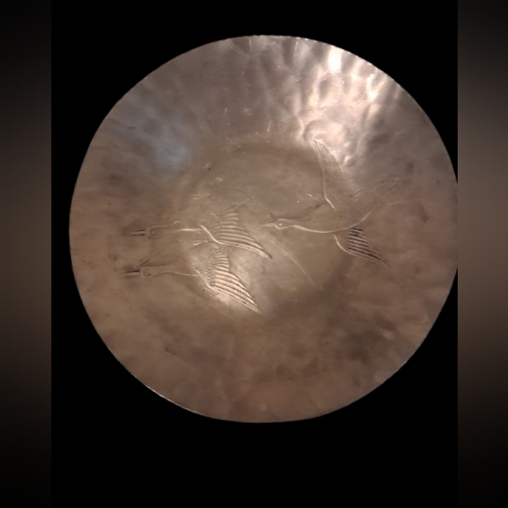 VTG Silver Hammered Metal Bowl 1930-1950's, Flying Geese, #